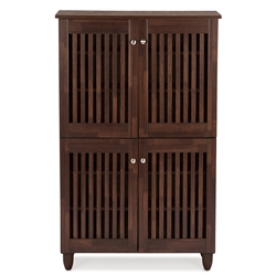 Baxton Studio Fernanda Modern and Contemporary 4-Door Oak Brown Wooden Entryway Shoes Storage Tall Cabinet